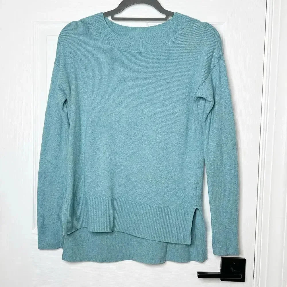 GAP XS Crazy Crew‎ Neck Tunic Aqua Long Sleeve Knit Sweater Wool Blend